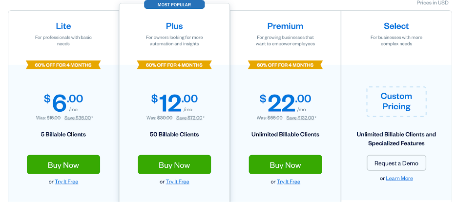 FreshBooks pricing plans